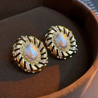 1 Pair Elegant Retro Heart Shape Flower Plating Inlay Copper Pearl Earrings sku image 10