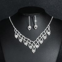 Fashion Water Droplets Tassel Artificial Crystal Metal Inlay Rhinestones Earrings Necklace 1 Set sku image 6