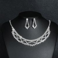 Fashion Water Droplets Tassel Artificial Crystal Metal Inlay Rhinestones Earrings Necklace 1 Set sku image 18