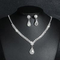 Fashion Water Droplets Tassel Artificial Crystal Metal Inlay Rhinestones Earrings Necklace 1 Set sku image 14