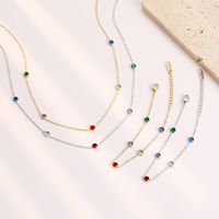 Wholesale Sweet Simple Style Solid Color Stainless Steel Plating Inlay White Gold Plated Gold Plated Zircon Bracelets Necklace main image 4