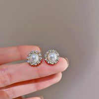 Elegante Oval Forma De Corazón Rosa Aleación Embutido Perlas Artificiales Diamantes De Imitación Mujeres Aretes sku image 4