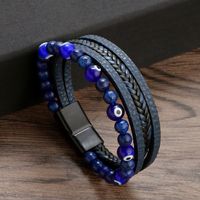 Hip-Hop Devil'S Eye Pu Leather Alloy Patchwork Men'S Bangle main image 3