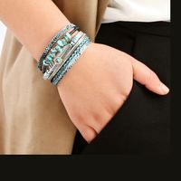 Wholesale Jewelry Ethnic Style Round Pu Leather Alloy Feather Patchwork Bangle main image 3