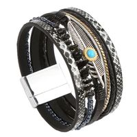 Wholesale Jewelry Ethnic Style Round Pu Leather Alloy Feather Patchwork Bangle sku image 4