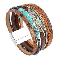 Wholesale Jewelry Ethnic Style Round Pu Leather Alloy Feather Patchwork Bangle sku image 2