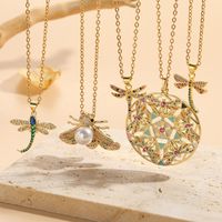 304 Stainless Steel Copper Lady Irregular Plating Inlay Insect Artificial Pearls Zircon Pendant Necklace main image 4