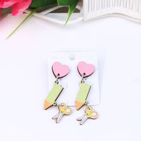 Cute Heart Shape Pencil Arylic Women's Drop Earrings sku image 1