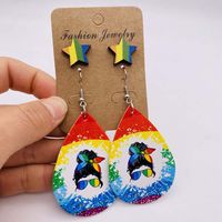 Casual Rainbow Water Droplets Heart Shape Wood Women's Drop Earrings sku image 2