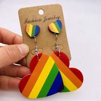 Casual Rainbow Water Droplets Heart Shape Wood Women's Drop Earrings main image 2