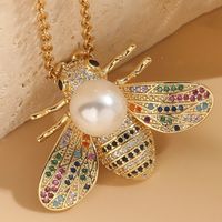 304 Stainless Steel Copper Lady Irregular Plating Inlay Insect Artificial Pearls Zircon Pendant Necklace sku image 4