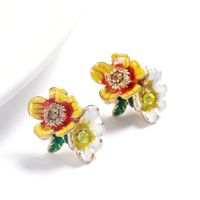Simple Style Flower Alloy Inlay Artificial Gemstones Women's Ear Studs sku image 1