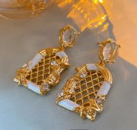 1 Pair Elegant Square Heart Shape Bow Knot Copper Plating Inlay Rhinestones Pearl Drop Earrings Ear Studs main image 6