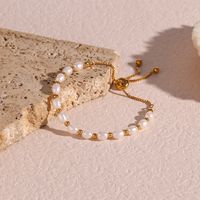 Wholesale Basic Simple Style Classic Style Round Freshwater Pearl 18k Gold Plated Bracelets main image 3