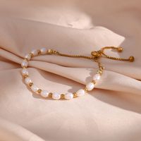 Wholesale Basic Simple Style Classic Style Round Freshwater Pearl 18k Gold Plated Bracelets main image 1