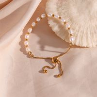 Wholesale Basic Simple Style Classic Style Round Freshwater Pearl 18k Gold Plated Bracelets main image 4