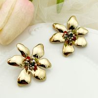 1 Pair Casual Retro Flower Plating Metal 304 Stainless Steel Beads 14K Gold Plated Ear Studs main image 1