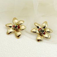 1 Pair Casual Retro Flower Plating Metal 304 Stainless Steel Beads 14K Gold Plated Ear Studs main image 5