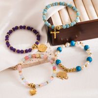 INS Style Cross Heart Shape Elephant 304 Stainless Steel Imitation Pearl 18K Gold Plated Bracelets In Bulk main image 6