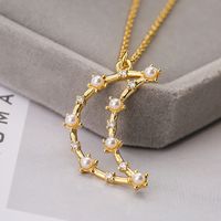 Simple Style Commute Moon Dragonfly Copper 18k Gold Plated Artificial Pearls Zircon Pendant Necklace In Bulk sku image 2