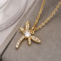 Simple Style Commute Moon Dragonfly Copper 18k Gold Plated Artificial Pearls Zircon Pendant Necklace In Bulk sku image 1