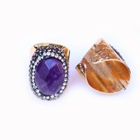 Ethnic Style Oval Natural Stone Open Ring sku image 7