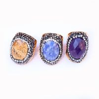 Ethnic Style Oval Natural Stone Open Ring main image 3