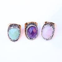 Ethnic Style Oval Natural Stone Open Ring main image 6