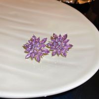 1 Pair Classic Style Flower Copper Inlay Rhinestones Ear Studs sku image 1