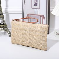 Black Pink Beige Straw Solid Color Square Evening Bags sku image 4