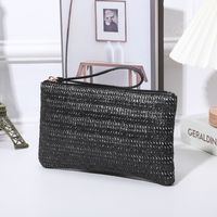 Black Pink Beige Straw Solid Color Square Evening Bags sku image 1