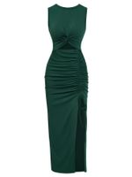 Women's Slit Dress Sexy Round Neck Sleeveless Solid Color Maxi Long Dress Daily main image 5