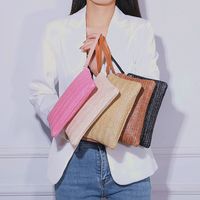 Black Pink Beige Straw Solid Color Square Evening Bags main image 6