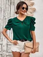 Summer European And American Leisure Cross-border Women's Clothing  2023 New Solid Color Puff Sleeve V-neck Slim Top For Women main image 3