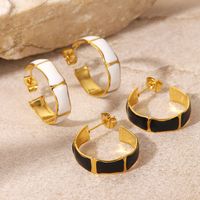 1 Pair Classic Style C Shape Enamel Plating Stainless Steel 18k Gold Plated Ear Studs main image 4