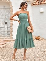 Women's A-line Skirt Simple Style Strapless Sleeveless Solid Color Midi Dress Daily main image 5