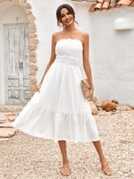 Women's A-line Skirt Simple Style Strapless Sleeveless Solid Color Midi Dress Daily main image 3