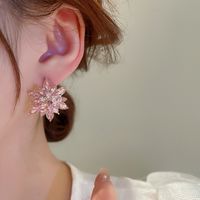 1 Pair Classic Style Flower Copper Inlay Rhinestones Ear Studs main image 2
