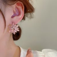 1 Paire Style Classique Fleur Le Cuivre Incruster Strass Boucles D'oreilles main image 2