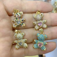 Simple Style Bear Copper Inlay Turquoise Zircon Pendants Jewelry Accessories main image 1