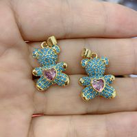 Simple Style Bear Copper Inlay Turquoise Zircon Pendants Jewelry Accessories main image 3