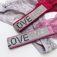 Letter Invisible Rhinestone Lace Low Waist Thong main image 2