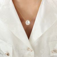Fairy Style Oval Imitation Pearl Titanium Steel Plating 18k Gold Plated Pendant Necklace main image 4