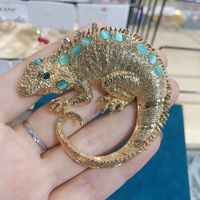 Retro Lizard Alloy Plating Inlay Artificial Gemstones Rhinestones Unisex Brooches main image 1