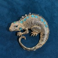 Retro Lizard Alloy Plating Inlay Artificial Gemstones Rhinestones Unisex Brooches sku image 1