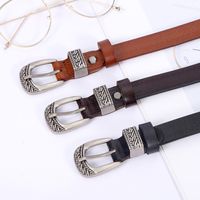 Retro Simple Style Solid Color Alloy Leather Metal Button Women's Leather Belts main image 6