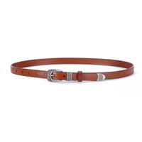 Retro Simple Style Solid Color Alloy Leather Metal Button Women's Leather Belts sku image 1