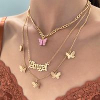 Wholesale Jewelry Casual Sweet Letter Butterfly Alloy 14k Gold Plated Layered Necklaces main image 1