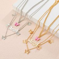Wholesale Jewelry Casual Sweet Letter Butterfly Alloy 14k Gold Plated Layered Necklaces main image 5