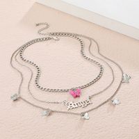 Wholesale Jewelry Casual Sweet Letter Butterfly Alloy 14k Gold Plated Layered Necklaces main image 4